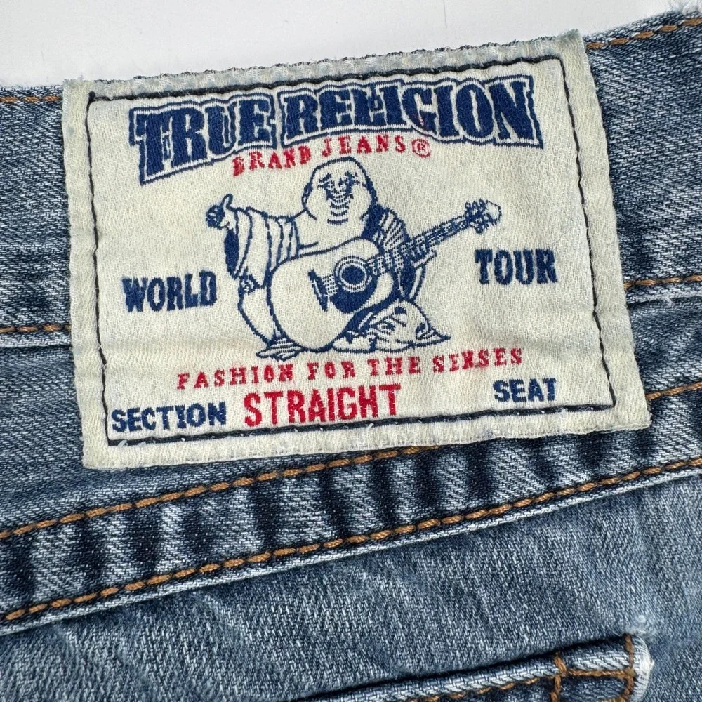 True Religion Straight Leg Jeans Mens 42 Blue Contrast Thick Stitch Made‎ in USA